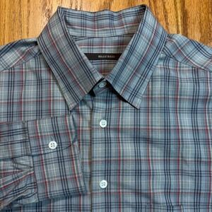 Billy Reid Shirt Mens Large Gray Plaid Casual Button Down Standard Cut Cotton